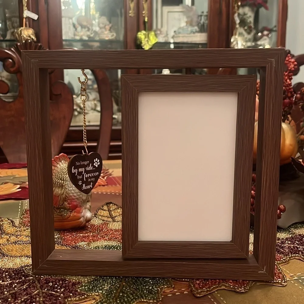 Brand New Pet Memorial Picture Frame Dog Cat Loss Rotating Wooden Photo Holder